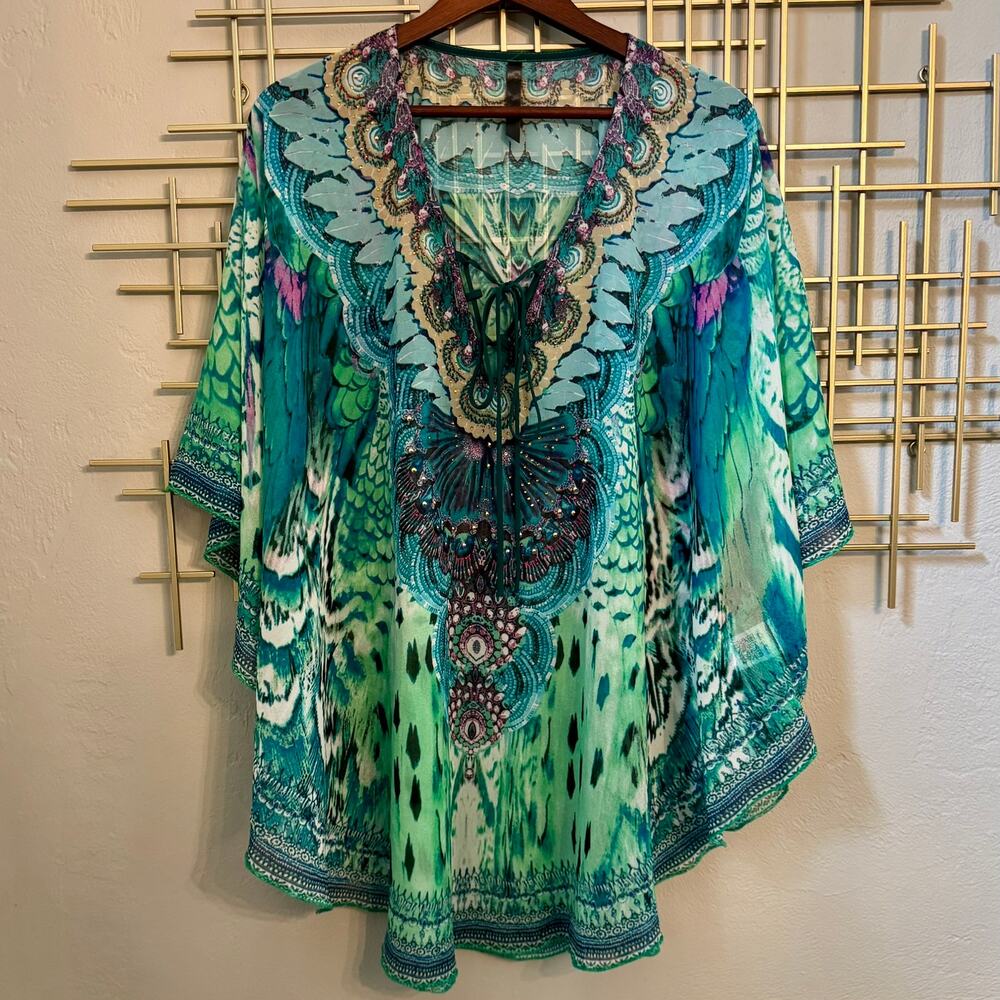Boho Beaded Kaftan Swim Cover Up One Size Resort Tunic